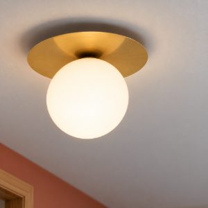 Plafoniera moderna rotonda oro e opale vetro 23cm