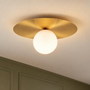 Plafoniera moderna rotonda oro e opale vetro 40cm