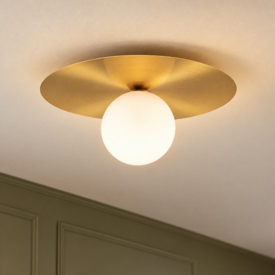 Plafoniera moderna rotonda oro e opale vetro 40cm