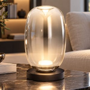 Fabas tambora lampada da tavolo vetro grigio chiaro led 7w cct 2700k 3000k 4000k