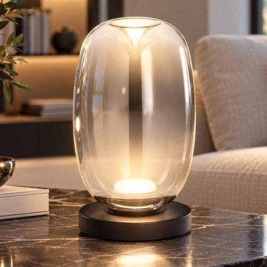 Fabas tambora lampada da tavolo vetro grigio chiaro led 7w cct 2700k 3000k 4000k