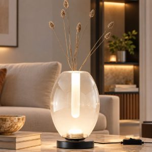 Fabas tully lampada da tavolo cognac led 7w cct 2700k 3000k 4000k