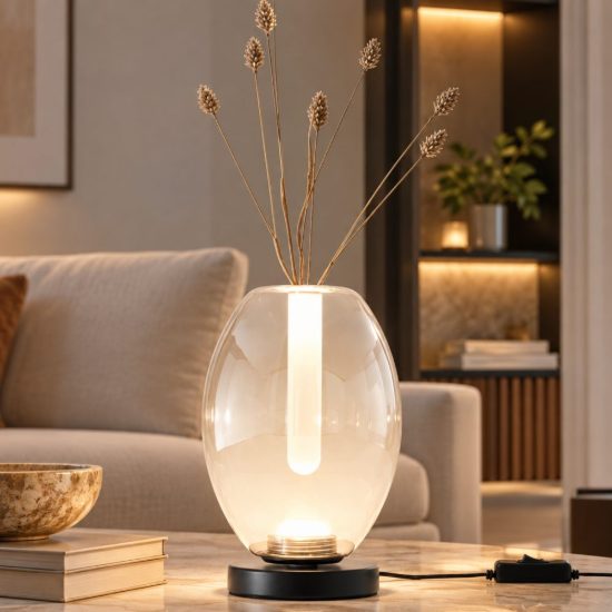 Fabas tully lampada da tavolo cognac led 7w cct 2700k 3000k 4000k