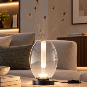 Fabas tully lampada da tavolo moderna grigio chiaro trasparente led 7w cct 2700k 3000k 4000k