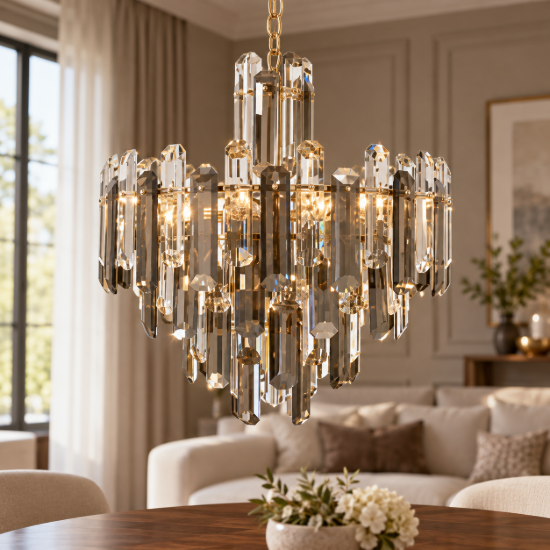 Maytoni flare lampadario classico per salotto cristalli trasparenti e fumé