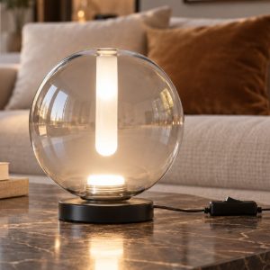 Fabas lampada da tavolo moderna wengen grigio chiaro trasparente led 7w cct 2700k 4000k