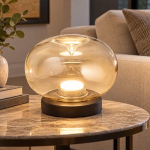 Fabas fuego lampada da tavolo moderna led 8w cct 2700k 3000k 4000k vetro cognac sfumato