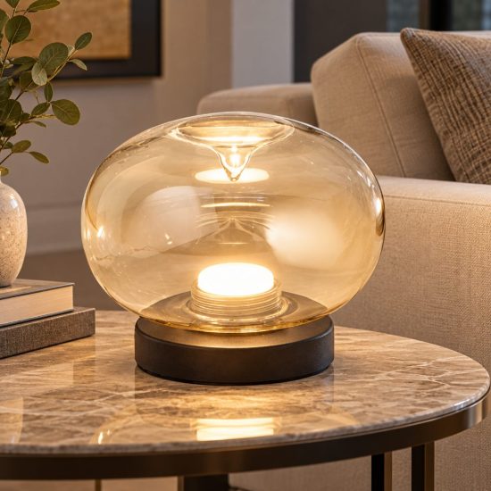 Fabas fuego lampada da tavolo moderna led 8w cct 2700k 3000k 4000k vetro cognac sfumato