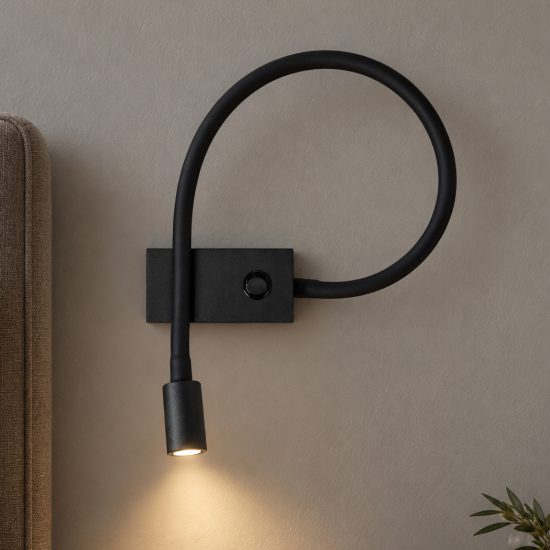 Applique per comodino camera da letto moderna nera led 3w 3000k 22cm