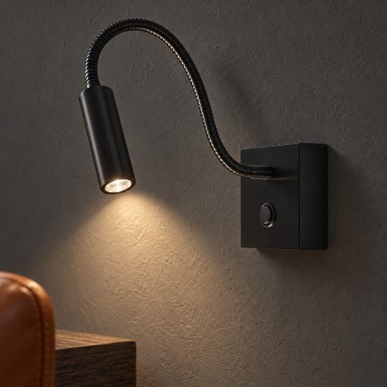 Applique per comodino camera da letto moderna nera led 3w 3000k 32cm