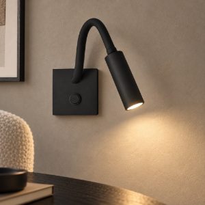 Applique per comodino camera da letto moderna nera led 3w 3000k 32cm