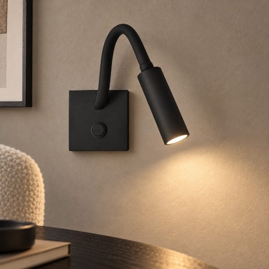 Applique per comodino camera da letto moderna nera led 3w 3000k 32cm