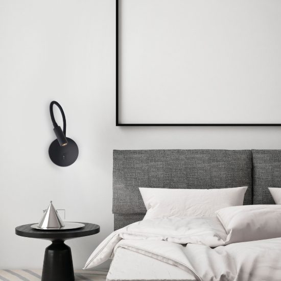 Applique per comodino camera da letto moderna nera led 3w 3000k 10cm