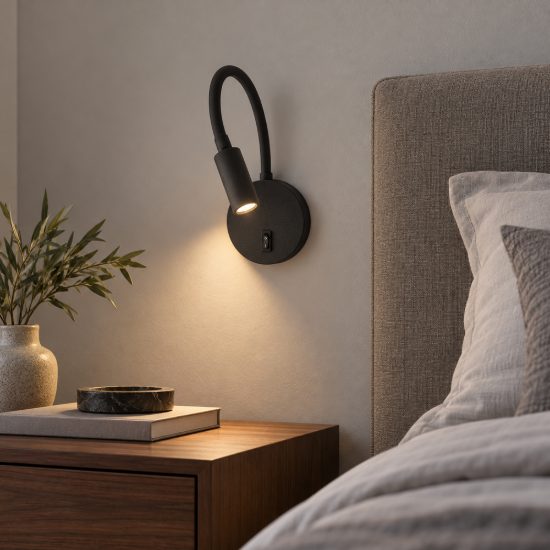 Applique per comodino camera da letto moderna nera led 3w 3000k 10cm