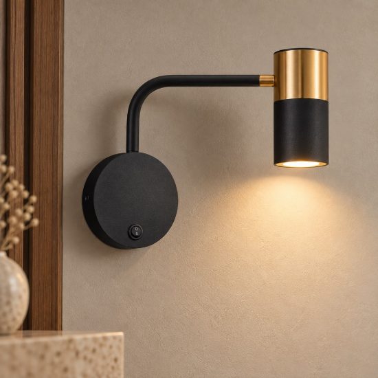 Applique da comodino orientabile per camera da letto moderno nero e oro