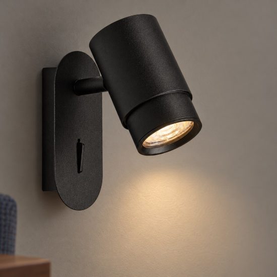 Applique per comodino camera da letto moderna cilindrica nera 13cm