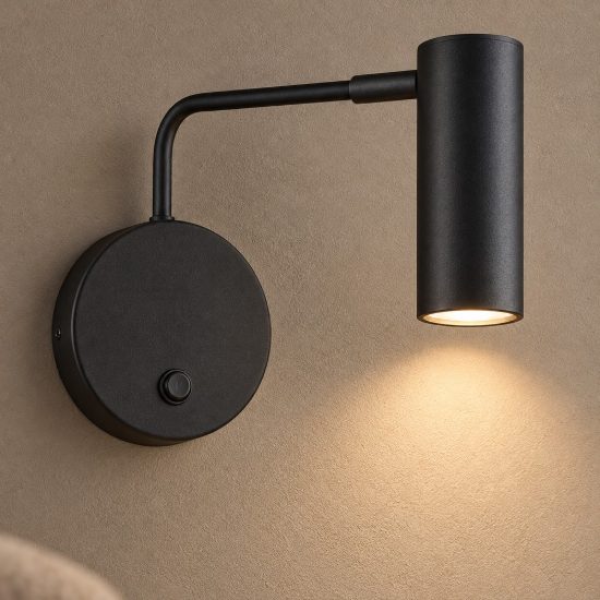 Faretto per camera da letto moderno cilindro nero da parete orientabile