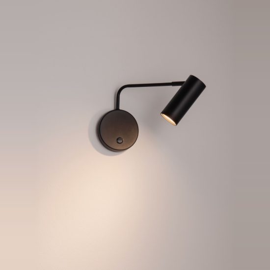 Faretto per camera da letto moderno cilindro nero da parete orientabile