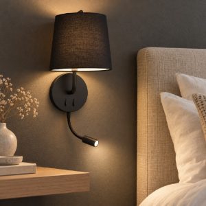 Applique per comodino camera da letto classica conica nera 20cm