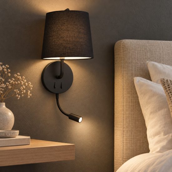 Applique per comodino camera da letto classica conica nera 20cm