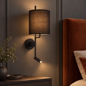 Applique per comodino camera da letto moderna cilindro nera