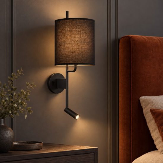 Applique per comodino camera da letto moderna cilindro nera