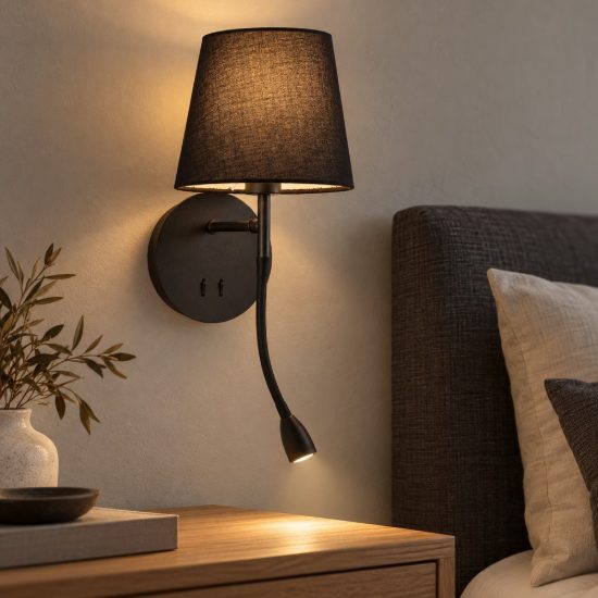 Applique per comodini camera da letto moderna conica nera doppia luce da lettura