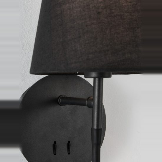 Applique per comodini camera da letto moderna conica nera doppia luce da lettura