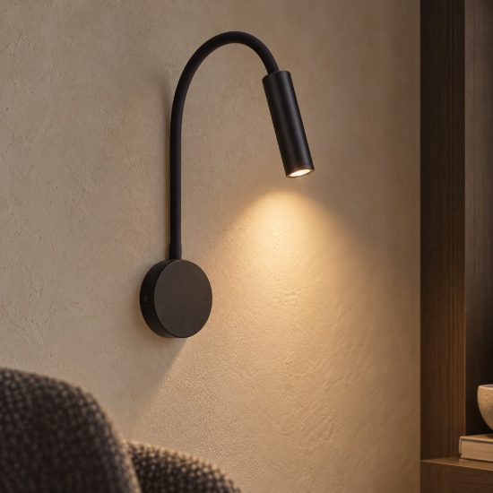 Applique per comodino camera da letto moderna cilindro nera led 6w 3000k