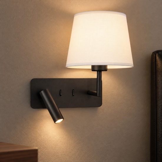 Applique per comodino camera da letto conica classica nero e bianco 28cm
