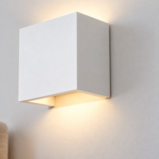 Applique di gesso da parete 13cm moderna cubo bianca per soggiorno