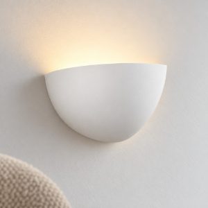Applique di gesso 28cm moderna mezza luna bianca per soggiorno