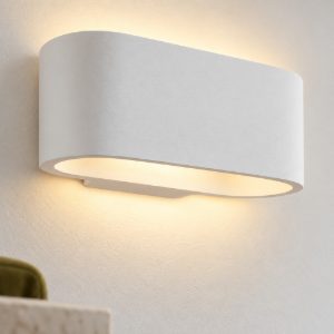 Applique in gesso da parete 18cm moderna ovale bianca per soggiorno