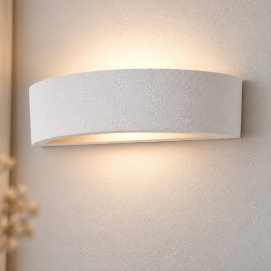 Applique in gesso da parete 30cm moderna curva bianca per soggiorno