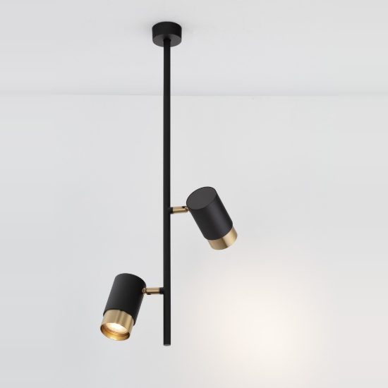 Lampadario a sospensione 2 luci per cucina moderno cilindro nero e oro