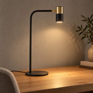 Lampada da tavolo per camera da letto moderna cilindrica nero e oro
