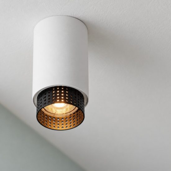 Faretto da soffitto sporgente per corridoio moderno cilindro bianco sabbiato e nero gu10