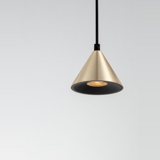 Lampada per cucina moderna a sospensione forma cono oro ossidato e nero
