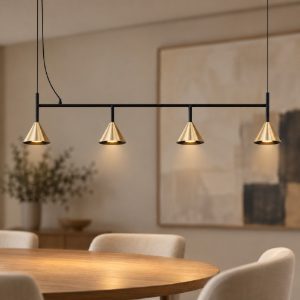 Lampadario 4 luci per cucina moderno a sospensione oro ossidato e nero