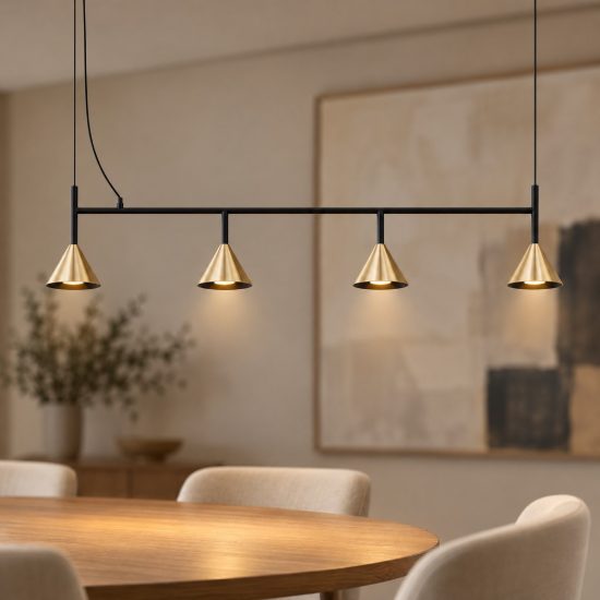 Lampadario 4 luci per cucina moderno a sospensione oro ossidato e nero