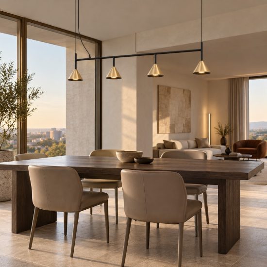 Lampadario 4 luci per cucina moderno a sospensione oro ossidato e nero