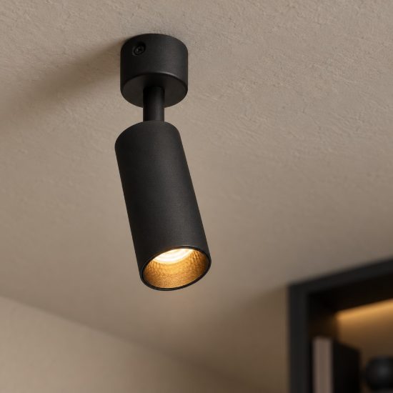 Faretto moderno cilindro nero da soffitto orientabile