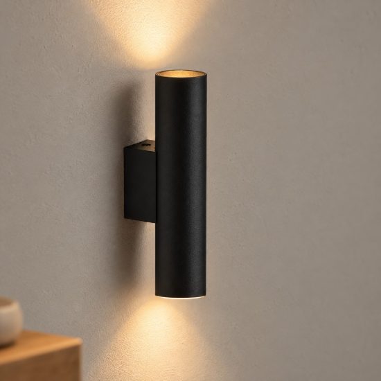 Applique moderna per soggiorno cilindro nera da parete