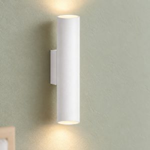 Applique da parete moderna cilindro bianco per soggiorno 2 luci h18cm