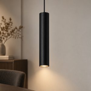 Lampada per cucina moderna cilindro nero a sospensione h200cm