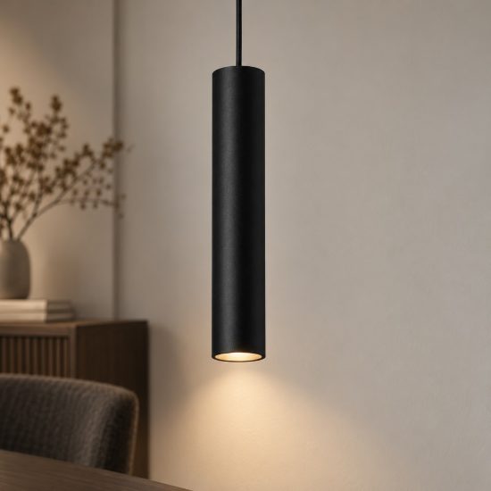 Lampada per cucina moderna cilindro nero a sospensione h200cm