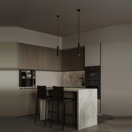 Lampada per cucina moderna cilindro nero a sospensione h200cm