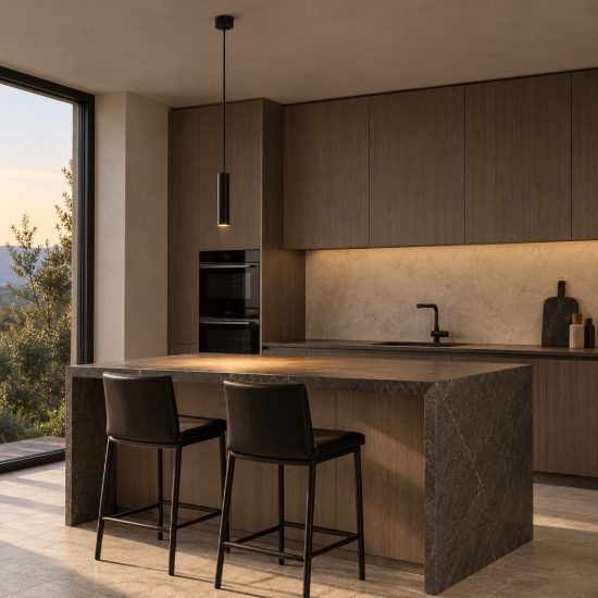Lampada per cucina moderna cilindro nero a sospensione h200cm