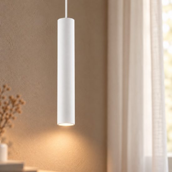 Lampada a sospensione per cucina moderna cilindro bianco h200cm