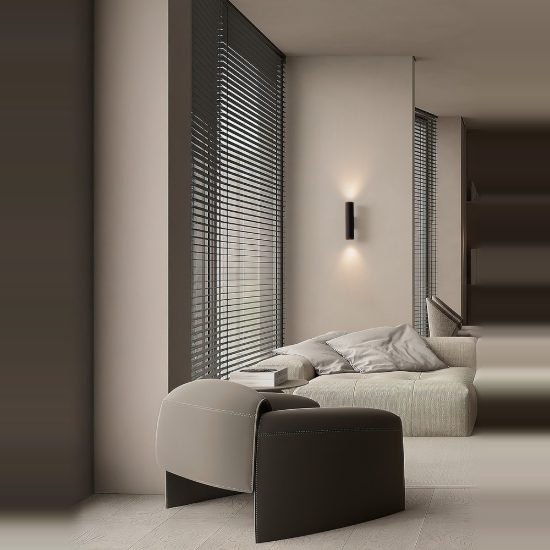 Applique moderna per soggiorno cilindro nera da parete